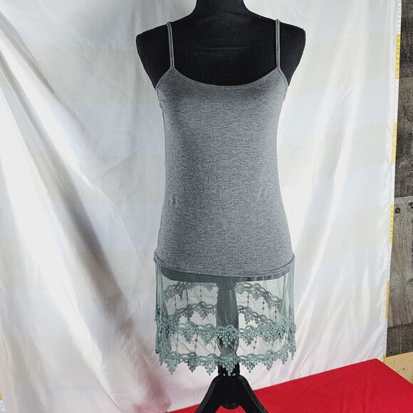 Peek A Boot Socks Gray Cotton Elastane Embroidered Lace Spaghetti Strap Cami XL - Picture 1 of 16